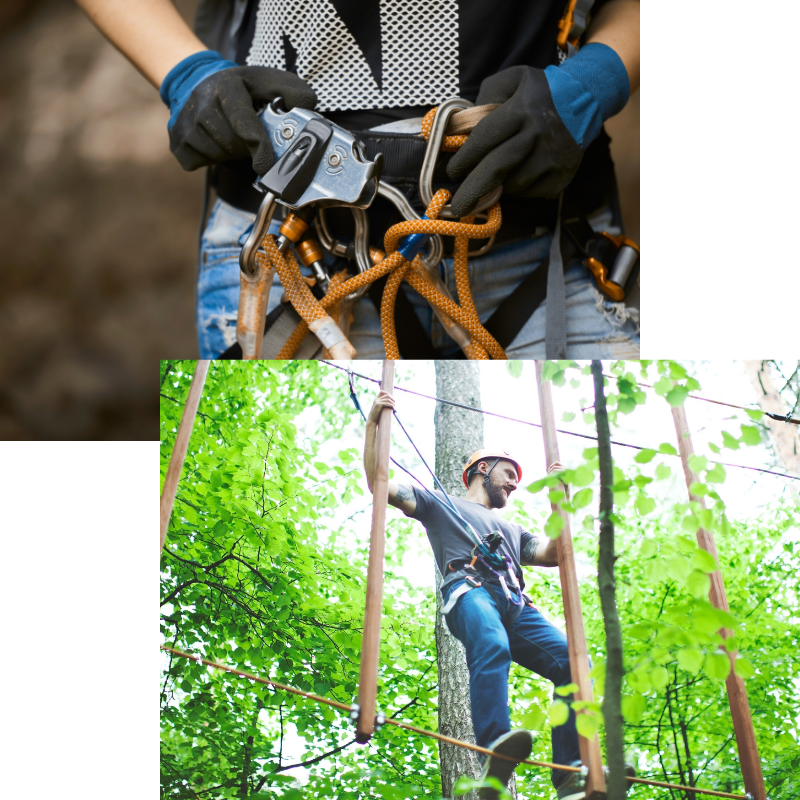 Man Wearing Safety Geat at Aerial Adventure Park